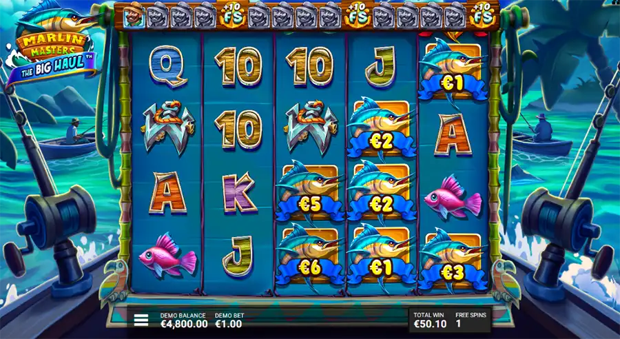 Бонусная игра в слоте Marlin Masters The Big Haul от провайдера Hacksaw Gaming